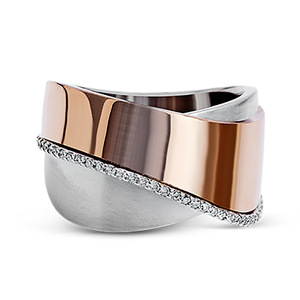 Anello a Doppio Strato per Donna, Placcato in Oro Rosa, Bicolore con Micro Pavé di Zirconi, Gioiello alla Moda - Product Image 2