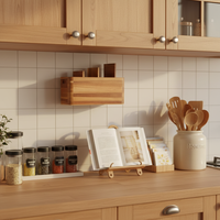 Support à ustensiles de cuisine en bois personnalisé, organisateur de comptoir avec séparateurs amovibles, boîte de rangement pour couverts à fixer au mur