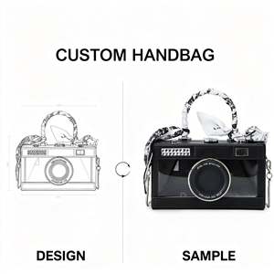 Custom <b>Camera</b> Shape Handbag Faux Leather Black With Rivet Decoration Two Handles Fashion Shoulder Bag For Daily Use - Product Image 1