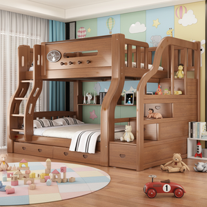 Letto a Castello in Legno Massello Stile Country Americano, Singolo su Matrimoniale, con Scala, Cassetti Contenitore, Scaffali Aperti e Sponda di Sicurezza, Arredamento per Cameretta Bambini - Product Image 4