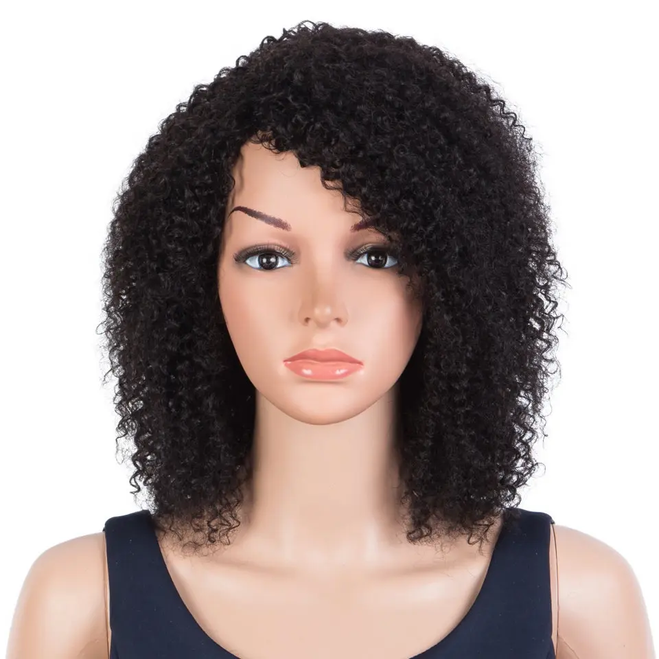 12 pouces Afro Kinky Curly 100% Perruques de cheveux humains Extensions de cheveux humains courts sans colle faciles à installer pour les femmes