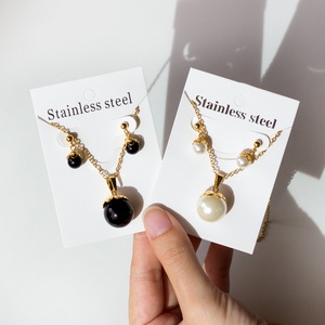 Conjunto de Joyería de Perlas Blancas/Negras de Moda, Conjunto de Collar y Aretes con Perlas para Mujer, para Fiesta - Product Image 2