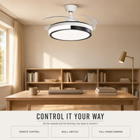 Ventilateur de plafond LED moderne intérieur silencieux à moteur DC de haute qualité, rétractable, 3 pales, 42 pouces, télécommande, intensité variable, 6 vitesses