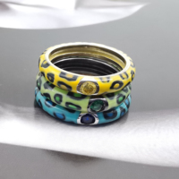 Bague S925 en émail léopard coloré - Bague statement artistique en argent sterling avec sertissage clos