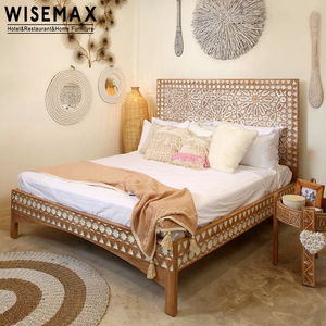 WISEMAX FURNITURE French <strong>Style</strong> <strong>Antique</strong> Wooden Crave <strong>Bed</strong> Design Hotel Homestay Bedroom Furniture Modern King Size <strong>Bed</strong> - Product Image 2