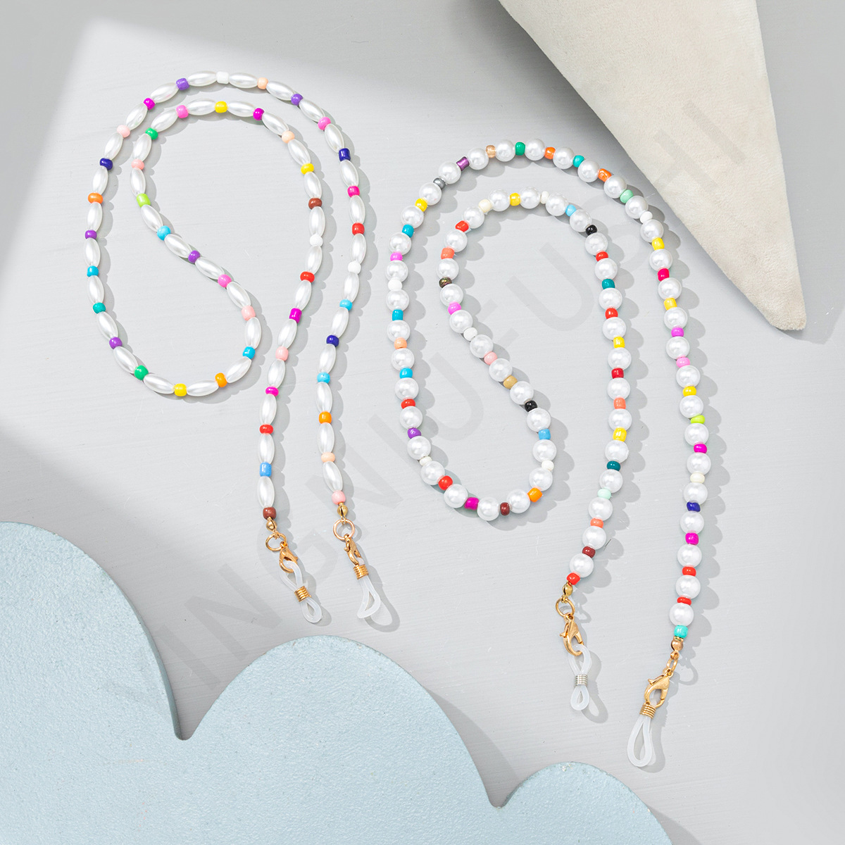 Цветные очки с жемчужными бусинами и цепочкой, модный дизайн, маска, очки, слинг