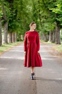 Robe mi-longue en lin rouge rose, nouvelle Collection, confortable, manches longues, Collection automne, 100% naturel, tenue idéale pour des soirées chaudes - Product Image 5