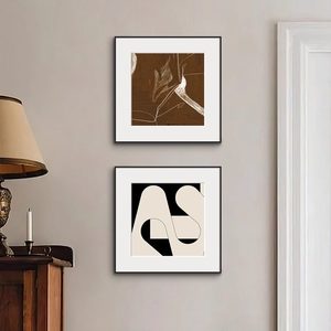 Art mural décoratif minimaliste italien pour salon, art géométrique abstrait <span class=keywords><strong>carré</strong></span>, art mural pour entrée, niche, noir et blanc, Wabi-Sabi - Product Image 2