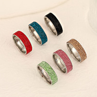 Bague de couple tendance punk en acier titane épais de 8 mm avec 5 rangées de diamants et strass pour femmes et hommes