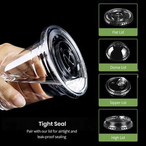 Gobelets jetables transparents en PET avec couvercles, calibre 98, 12/14/16/18/20/24 oz, personnalisables avec logo, pour café glacé, latte et jus - Product Image 6