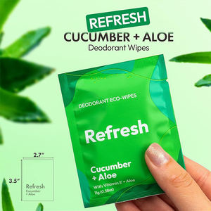 Lenços umedecidos desodorantes e antitranspirantes biodegradáveis para axilas com logotipo personalizado, embrulhados individualmente - Product Image 3