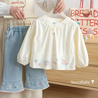 Costume en jean pour filles de 3 à 8 ans, chemise et pantalon à fleurs mignonnes, ensemble deux pièces