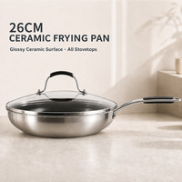 Sartén de Cerámica de 26 cm con Tapa de Vidrio, Triple Capa, Libre de PFAS, PFOA y PTFE, Antiadherente, Apta para Inducción, para el Hogar, OEM, Venta al Por Mayor