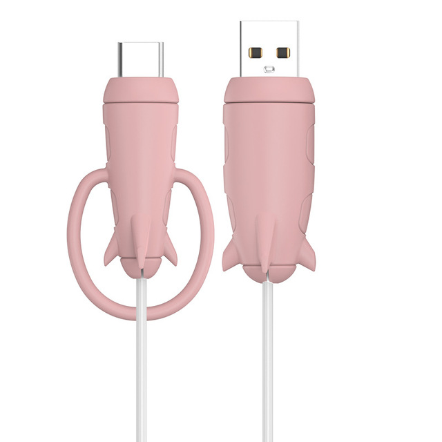 Silicone Mobile USB Cable Protector 2-in-1 Cartoon Protective Wire Anti-breakage Charging Wire Head Protector