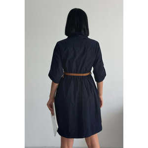 Vestido Midi Casual de Mezclilla para Verano, Estilo Formal Simple con Lavado Claro y Detalle de Fruncido - Product Image 1