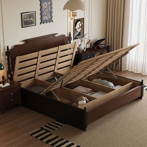 Lit en bois style vintage 1,8 m, lit double plateforme pour chambre à coucher, structure robuste et durable - Product Image 2