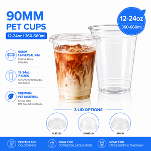 Vasos Desechables de Plástico PET Transparente para Bebidas Frías con Tapa, Tamaño 14oz, Opción de Logotipo Personalizado Impreso con UV, Diámetro de 90mm - Product Image 1
