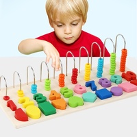 Tableau d'association éducatif 3-en-1 en bois pour enfants : chiffres, formes, perles à compter (jouet à picots) – Jouets Montessori 5-7 ans