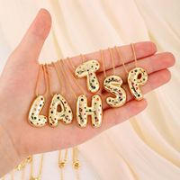 JF-44527 Lujoso Colgante de Letra Inicial con Burbuja, Chapado en Oro de 18k, Personalizado con Circonitas Cúbicas de Colores, Collar con Letra del Alfabeto, Joyería
