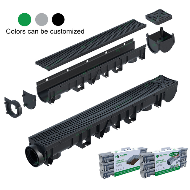Trench Ditch Linear Rain Water Drainage Systems Plastic Drain Channel With Plastic Drainage Grate Drain Cover for Road