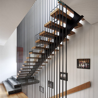 Escalier droit moderne et minimaliste en acier inoxydable pour villa, design durable à monopoutre