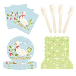 DAMAI Duck Party Set Party Tableware Children's Birthday Pets Including <b>Paper</b> Plates Napkins <b>Tablecloths</b> Cups for 8 Guests - Product Image 6