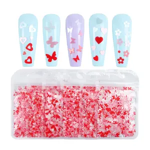 Venda quente Dia dos Namorados prego brilho coração forma lantejoulas adesivos nail art flocos holográfico cílios decalque fornecedor