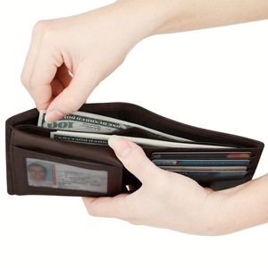 <b>Men's</b> Leather <b>Wallet</b> Multi-Card Slot RFID Blocking Coffee Brown Business Minimalist Style - Product Image 4