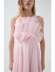 Robe midi vintage sexy à col halter avec volants, imprimé floral, ourlet asymétrique - Coupe ample, doublure en polyester - Product Image 5