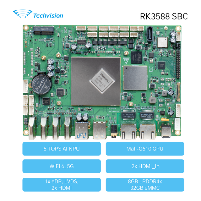 Techvision RK3588 Single Board Computer 3356A 8-Core 8GB RAM 6 TOPS NPU 8K Video AI Development Board Android Linux SBC