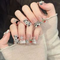 Ongles à presser carrés en acrylique Millennium Sweet Cool, motif vache zèbre noir et blanc, strass argentés 3D, cœur, croix, nœud, 10 pièces
