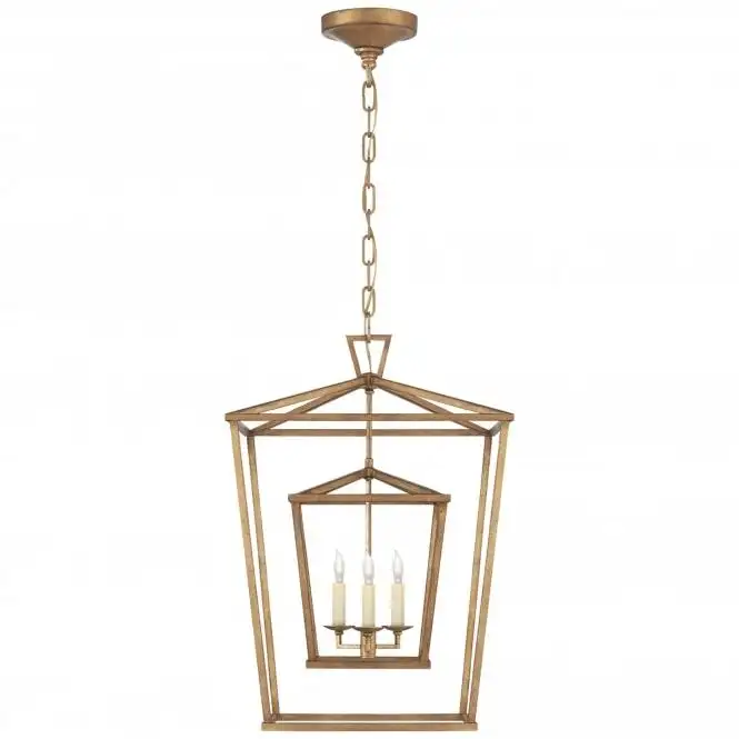 New Double Cage Pendant Light VISUAL COMFORT 4 Light Gold Foyer Lantern Ceiling Light Rustic Vintage pendant lamp