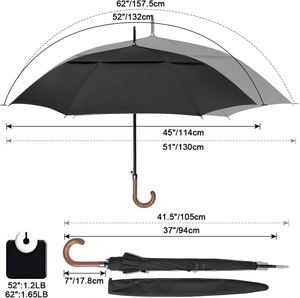 Parapluie de golf personnalisé de haute qualité pour adultes, coupe-vent, en fibre de verre, double couche, ouverture automatique, poignée incurvée en bois - Product Image 2