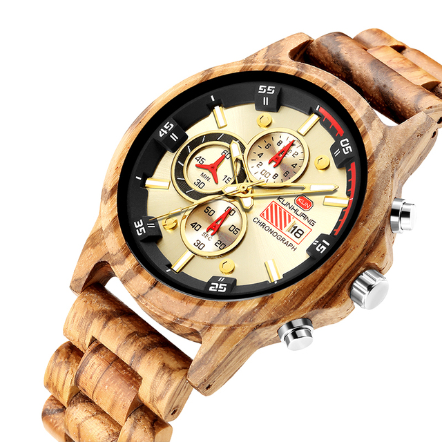 Popular Hot Sale Newest Wooden Chronograph Men Watch Sports Business Quartz Wristwatch
