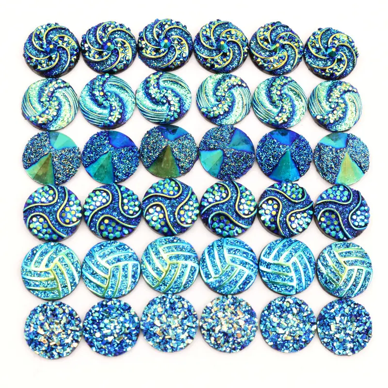 40 teile/los 12mm Mix Blue AB Farben Flower Fashion Style Flatback Harz Cabochons Cameo Dome für Schmuck herstellung Funds tücke Zubehör