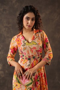 Robe drapée à imprimé floral, robe maxi élégante indo-occidentale, tenue de créateur, tenue chic, style ethnique contemporain - Product Image 6