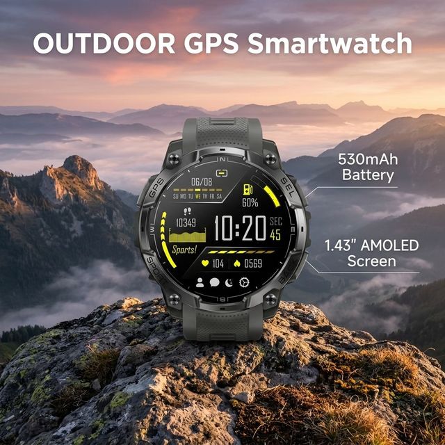 K76A Smart Watch  Call One-click Answer 1.43" AMOLED Screen Built-in GPS Compass Outdoor Sport Smartwatch for Men