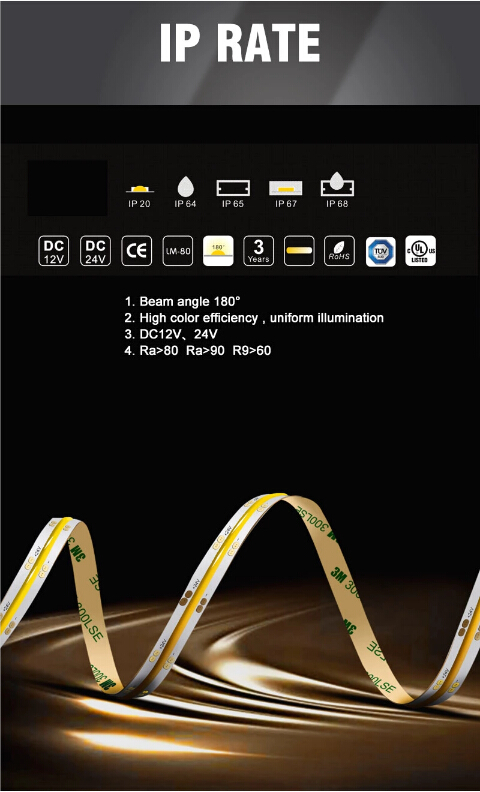 Uniform 480PCS Chip Flexible COB LED Strip DC24V 8W-15W 8mm RGB Color
