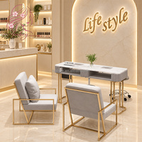 Ensemble table et chaise de manucure de luxe avec collecteur de poussière intégré, station de manucure multifonctionnelle en pierre frittée