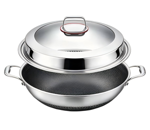<span class=keywords><strong>Wok</strong></span> en acier inoxydable 304 soigneusement sélectionné, deux poignées, revêtement alvéolé double face, grand diamètre, fond plat pour induction - Product Image 4