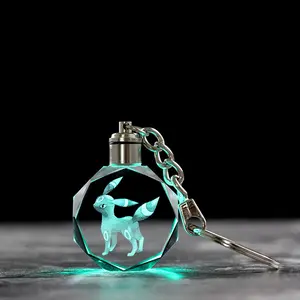 Wholesale 3D Laser Engraving Blank Glass Monster Keyring Led Crystal Key Chain