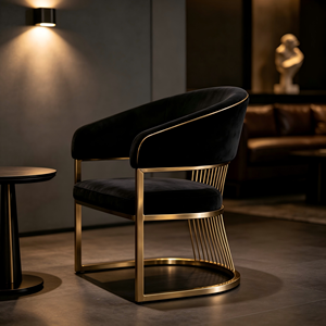 <span class=keywords><strong>Chaise</strong></span> de salle à manger de luxe en <span class=keywords><strong>velours</strong></span> à accoudoirs courbes, avec structure <span class=keywords><strong>cantilever</strong></span> en acier doré poli et dossier décoratif en fil métallique, pour usage commercial et résidentiel - Product Image 3
