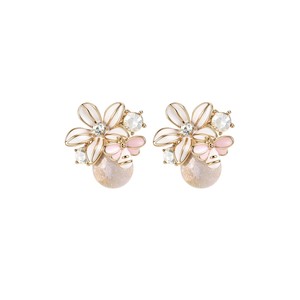 Dinle Bee And Flower <b>Stud</b> Earrings S925 Sterling <b>Silver</b> For Women Everyday Wear - Product Image 3