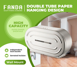 Dispensador de Papel Higiénico de Acero Inoxidable con Acabado Cepillado, Diseño Moderno de Doble Rollo Jumbo, Montado en la Pared, de FANDA Factory - Product Image 3