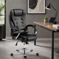 Chaise de bureau ergonomique à dossier haut et coussin épais en cuir PU noir, chaise de direction pour bureau à domicile