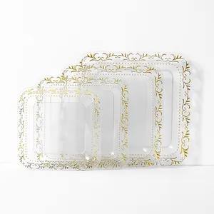 Smooth Rim Square Clear Food Plates Wedding Party Plastic Plates Clear Transparent Square Plastic Charge Plates