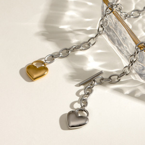 Collar con Colgante de Corazón de Acero Inoxidable, Cadena de Dos Tonos Oro y Plata, Joyería de Regalo, Accesorio de Moda - Product Image 4