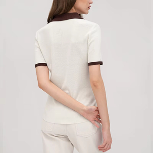 Fabricante de prendas de punto logotipo personalizado algodón seda punto bloque de color cuello vuelto manga corta Polo camiseta suéter para <span class=keywords><strong>mujer</strong></span> - Product Image 3