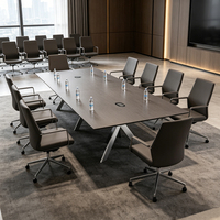 Table de conférence moderne intelligente pour 10 personnes, commande vocale, prise de courant, charge sans fil, table de réunion exécutive en bois pour usage hôtelier
