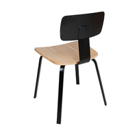 Chaise de salle à manger en placage de frêne avec cadre en métal noir, assise en contreplaqué, dossier rectangulaire tubulaire, chaise de salle à manger pour café et bistrot, vente en gros